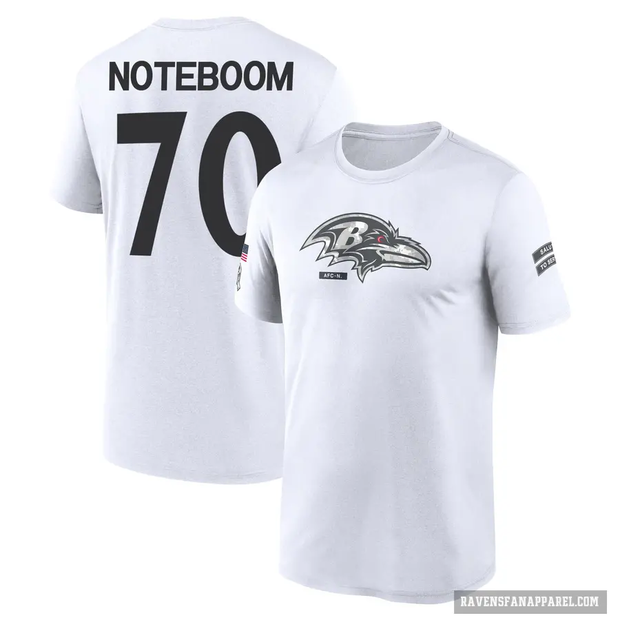 Youth ＃70 Joe Noteboom Baltimore Ravens White 2024 Salute to Service Performance T-Shirt