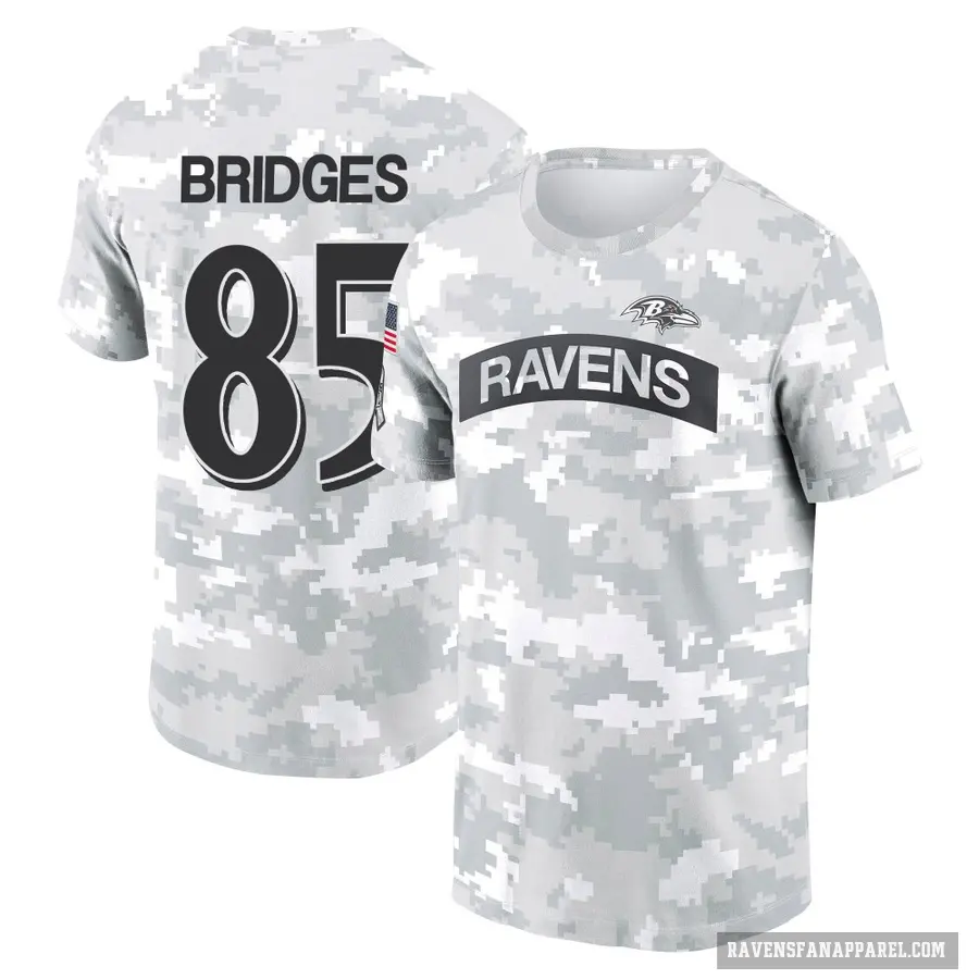 Youth ＃85 Shemar Bridges Baltimore Ravens Camo Arctic 2024 Salute to Service Performance T-Shirt