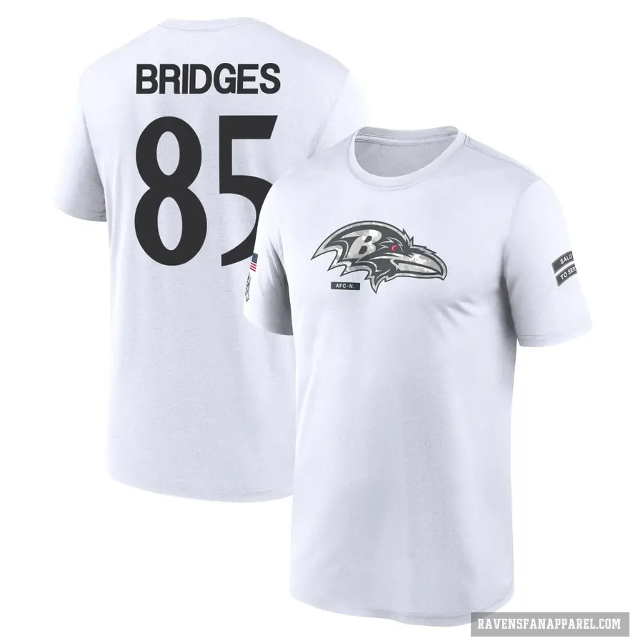 Youth ＃85 Shemar Bridges Baltimore Ravens White 2024 Salute to Service Performance T-Shirt