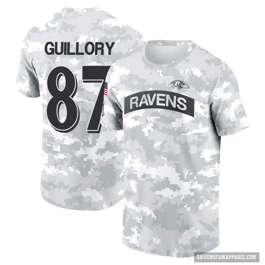 Youth ＃87 Xavier Guillory Baltimore Ravens Camo Arctic 2024 Salute to Service Performance T-Shirt