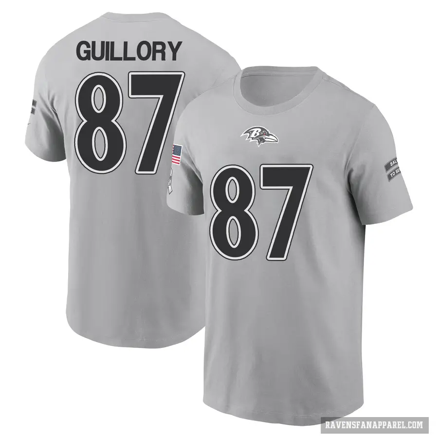 Youth ＃87 Xavier Guillory Baltimore Ravens Gray 2024 Salute to Service T-Shirt