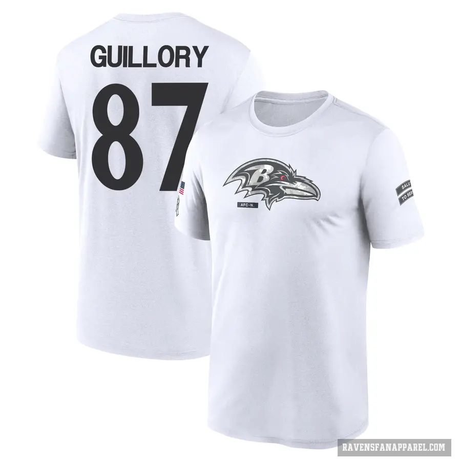 Youth ＃87 Xavier Guillory Baltimore Ravens White 2024 Salute to Service Performance T-Shirt