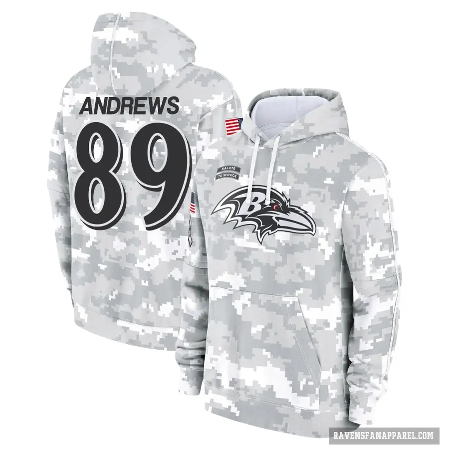Youth ＃89 Mark Andrews Baltimore Ravens Arctic Camo 2024 Salute to Service Club Fleece Pullover Hoodie