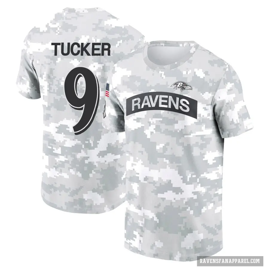 Youth ＃9 Justin Tucker Baltimore Ravens Camo Arctic 2024 Salute to Service Performance T-Shirt