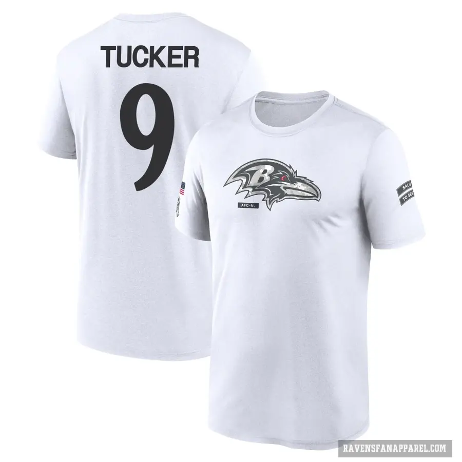 Youth ＃9 Justin Tucker Baltimore Ravens White 2024 Salute to Service Performance T-Shirt