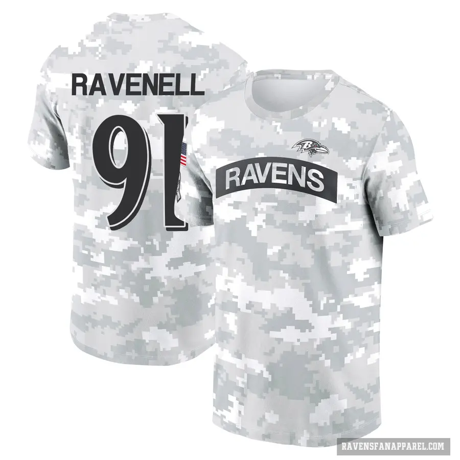 Youth ＃91 C.J. Ravenell Baltimore Ravens Camo Arctic 2024 Salute to Service Performance T-Shirt