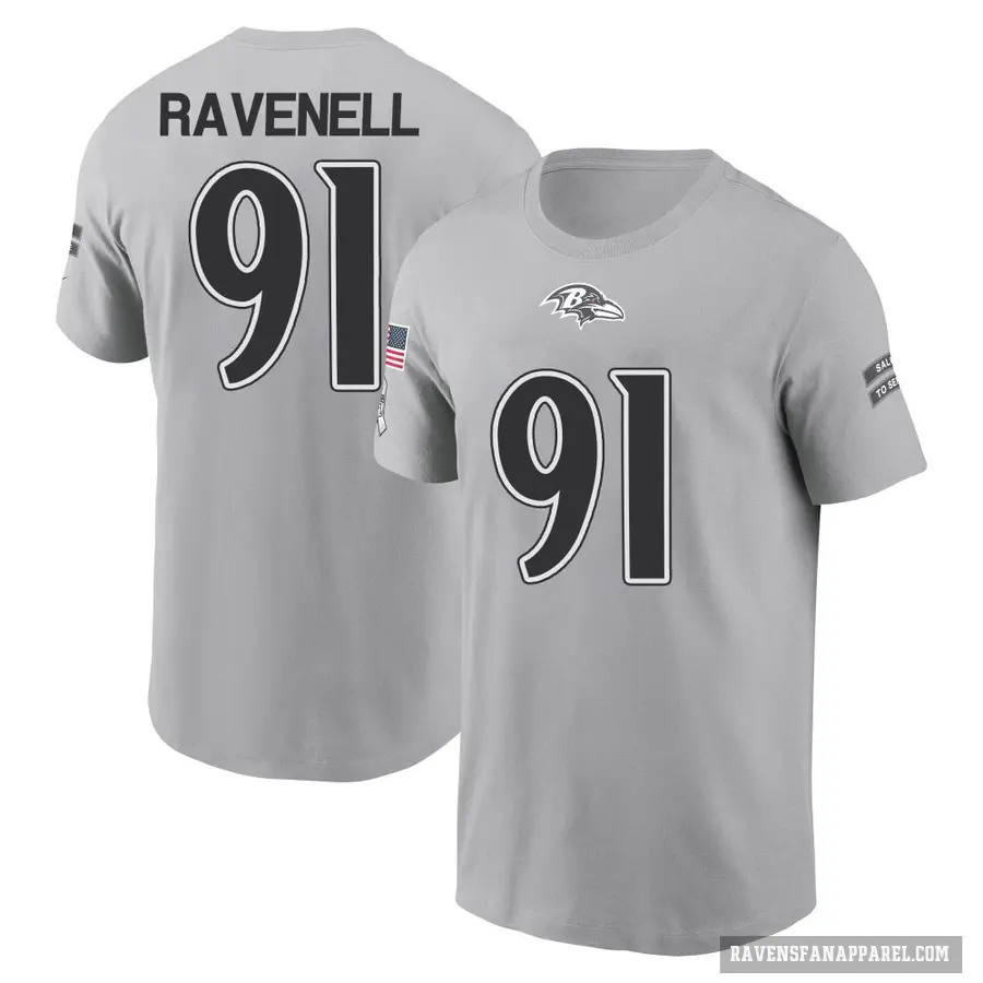 Youth ＃91 C.J. Ravenell Baltimore Ravens Gray 2024 Salute to Service T-Shirt