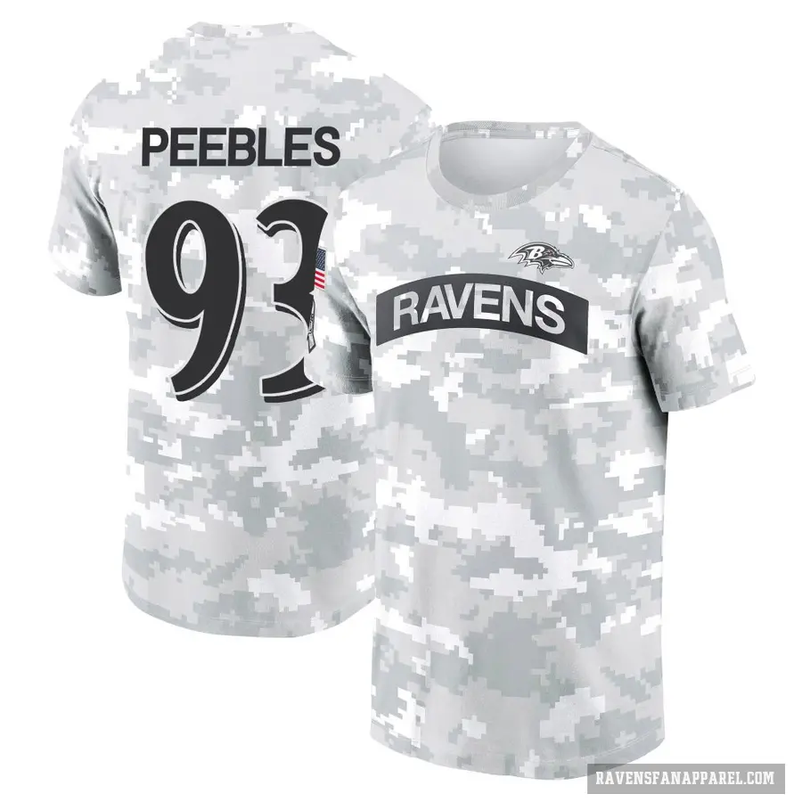 Youth ＃93 Aeneas Peebles Baltimore Ravens Camo Arctic 2024 Salute to Service Performance T-Shirt