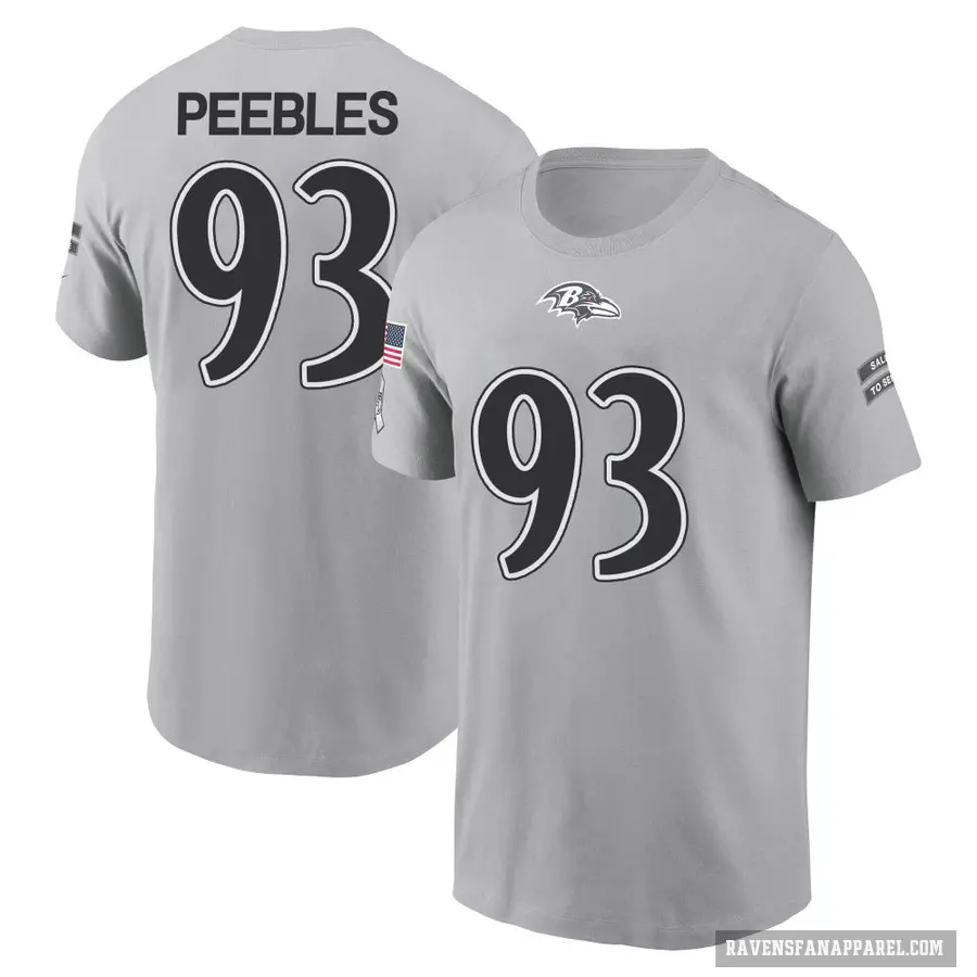 Youth ＃93 Aeneas Peebles Baltimore Ravens Gray 2024 Salute to Service T-Shirt