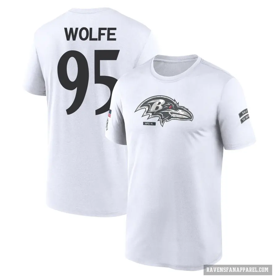 Youth ＃95 Derek Wolfe Baltimore Ravens White 2024 Salute to Service Performance T-Shirt
