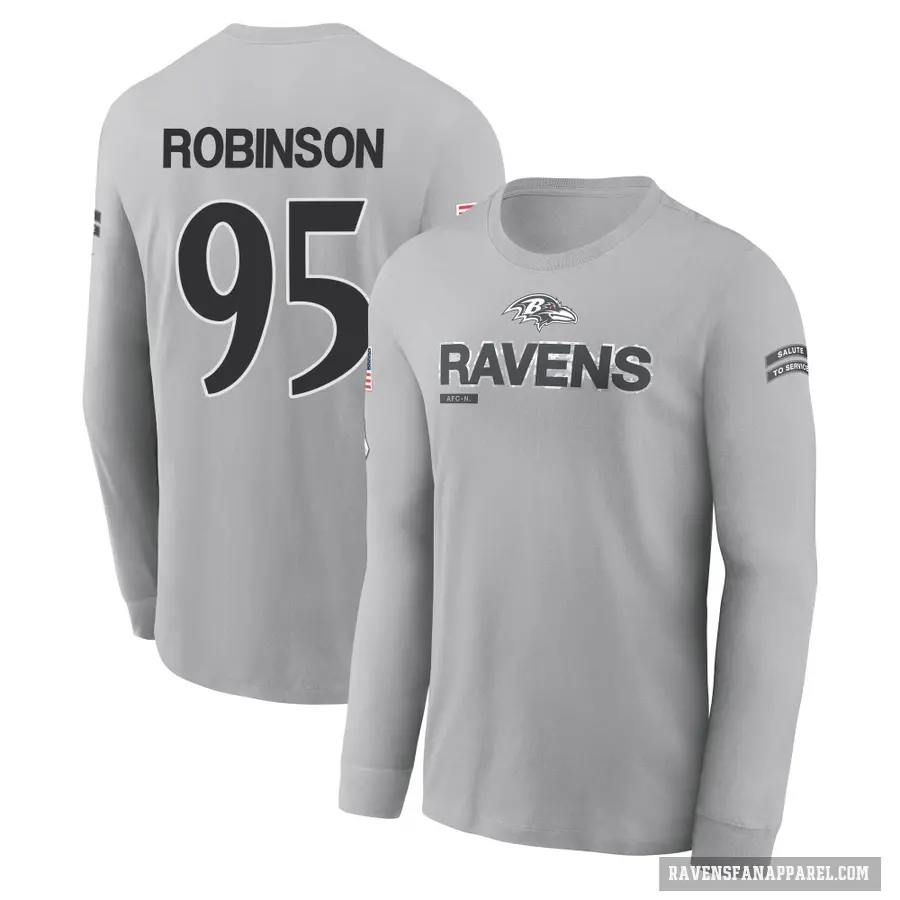 Youth ＃95 Tavius Robinson Baltimore Ravens Gray 2024 Salute to Service Long Sleeve T-Shirt
