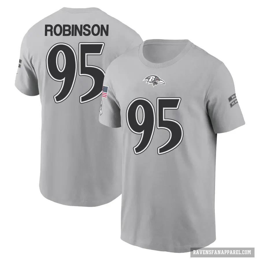 Youth ＃95 Tavius Robinson Baltimore Ravens Gray 2024 Salute to Service T-Shirt